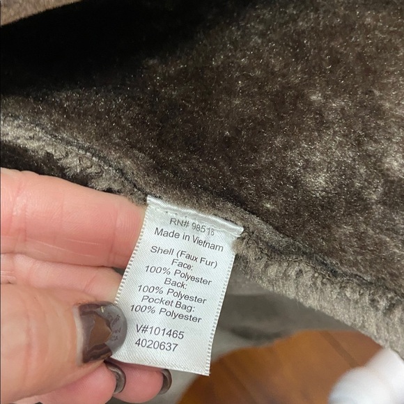 Coldwater Creek Coat Brown Faux Shearling Suede Fur Size XL (16) Winter Jacket - Picture 12 of 14